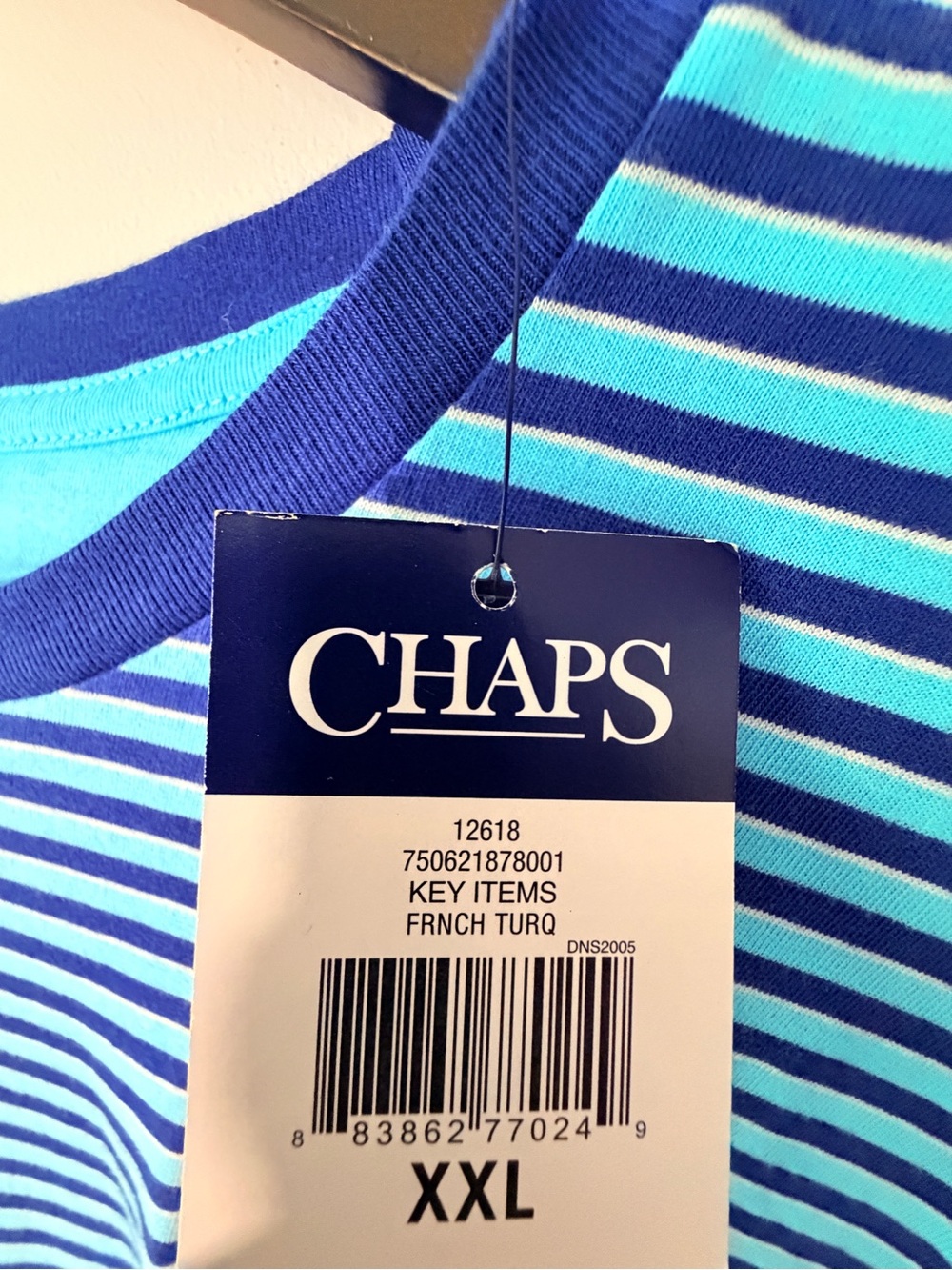 Chaps Men’s Striped Pocket T-Shirt XXL Blue Short Sleeve Crew Neck Classic Fit - Picture 2 of 3